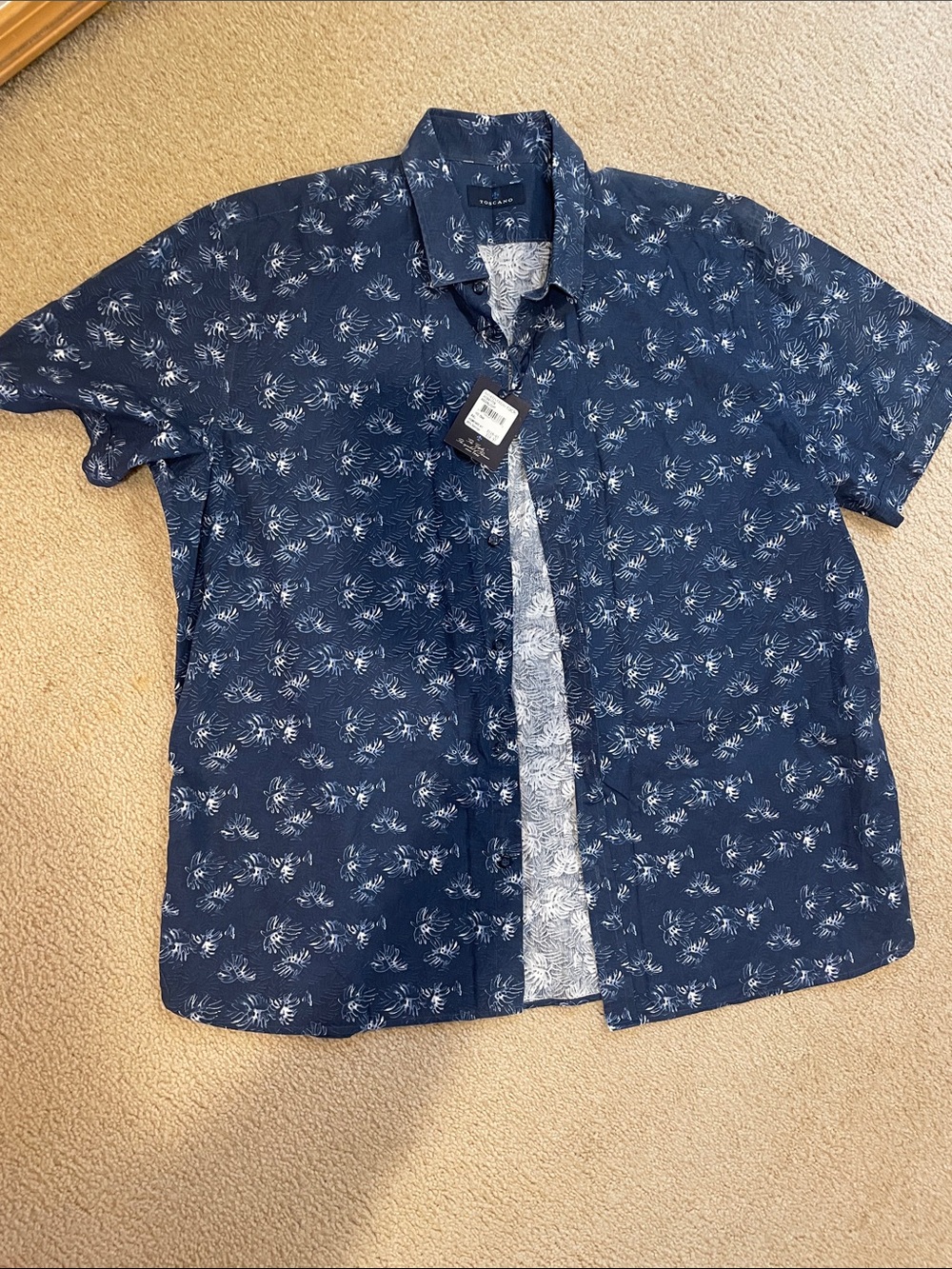 Nordstrom Navy Short-Sleeve Button-Down with White Floral Print